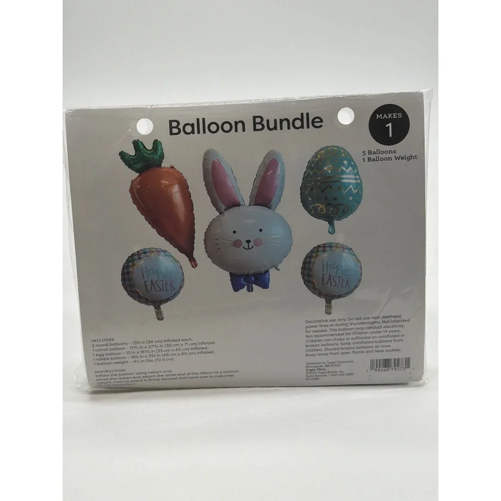Target Easter Balloon Bundle 5ct Mylar Foil Bunny Carrot Egg Party Decor New